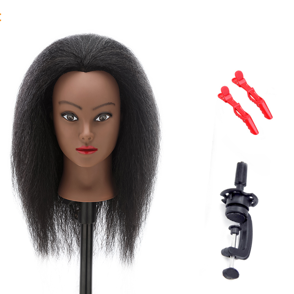 African Mannequin Head Real Hair Hairdresser Training Head With Tripod Manikin Cosmetology Doll Head For Braiding Styling: PURPLE