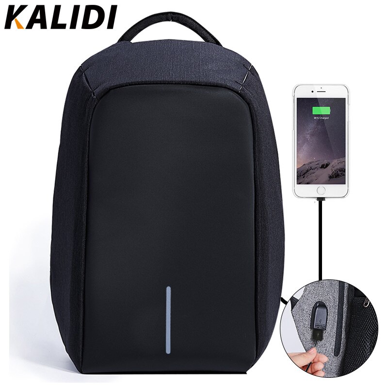 Mochilas antirrobo para ordenador portátil de 15 pulgadas KALIDI, mochilas para hombres con carga USB para adolescentes, cubos de embalaje, mochila resistente al agua para viaje: Black