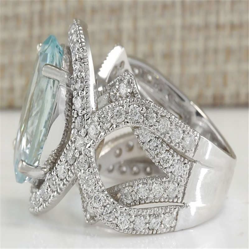 Luxe Vrouwelijke Grote Blauwe Steen Ring Vintage 925 Zilveren Trouwringen Voor Vrouwen Jaar Mode Engagement Ring Sieraden