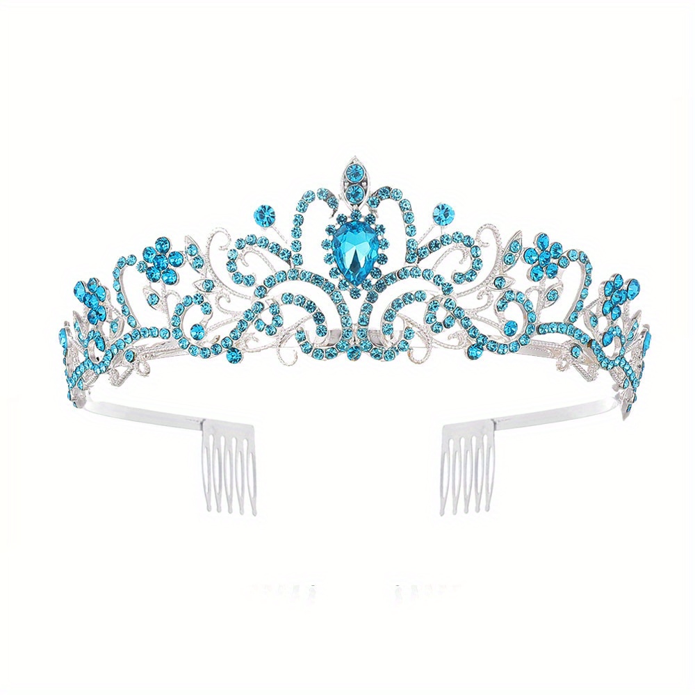 Wedding Hair Tiara Crystal Bridal Tiara Crown With Comb Rhinestone Prom Diadem Tiaras And Crowns Bridal Wedding Hair Accessories: Blue Zinc Plated