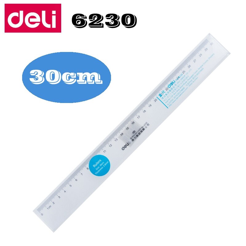 1PCS Deli 6220 Office Desk plastic ruler straight ruler 20cm 30cm 40cm