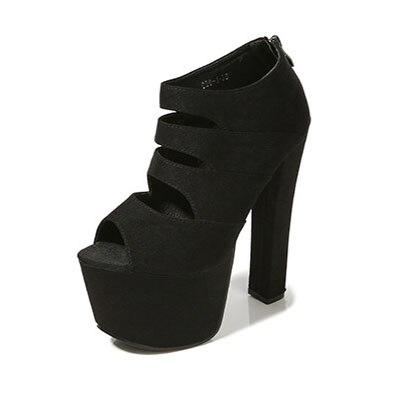 PRETO BRANCO 17Cm Stage Catwalk Shoes Super High Heel Sandals Zipper Black High Heels Female Summer Open Toe Heels ZYW-628-1: 39