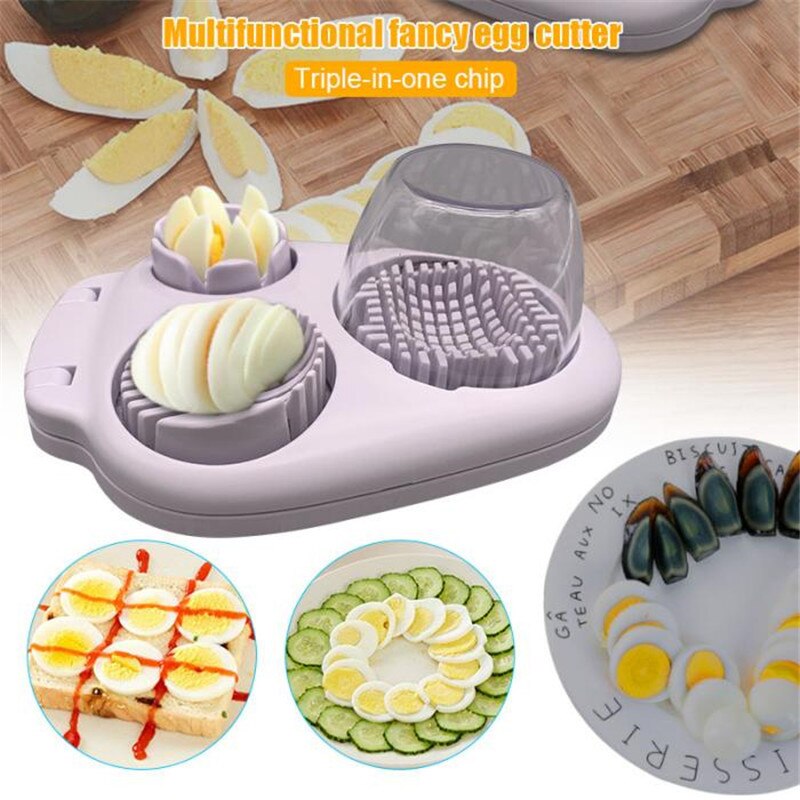 Keuken Gereedschap 3 In 1 Hard Kook Egg Slicer Multifunctionele Roestvrij Staal Ei Cutter Duurzaam Plakjes Met Retail Pakket