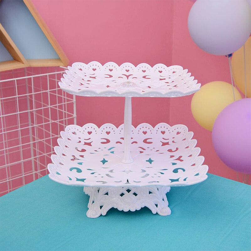 3 Tier Food Grade Plastic Fruit Dessert Plate Cake Stand Wedding Birthday Party Decor Macaron Plates 2 Tier: 6
