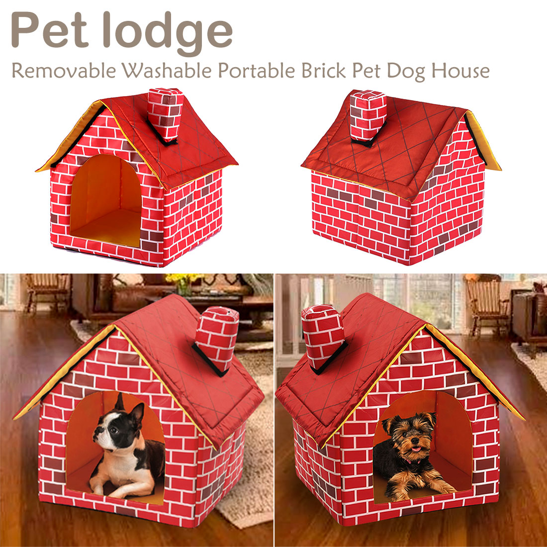 Brique rouge chien maison chenil nid Portable animal de compagnie chien chat lit maison pour petits chiens moyens intérieur lit pour animaux de compagnie produit