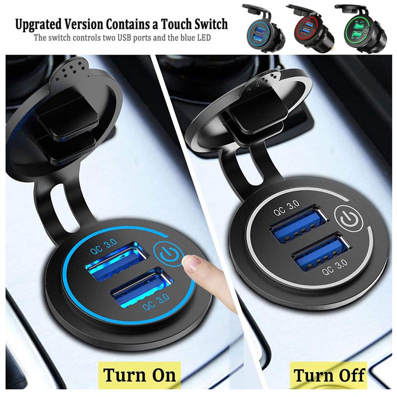 12V-24V USB Outlet Dual USB Car Charger Waterproof Cigarette Lighter Socket Mount Power Adapter 5V 3.1A for Car Marine Boat D5