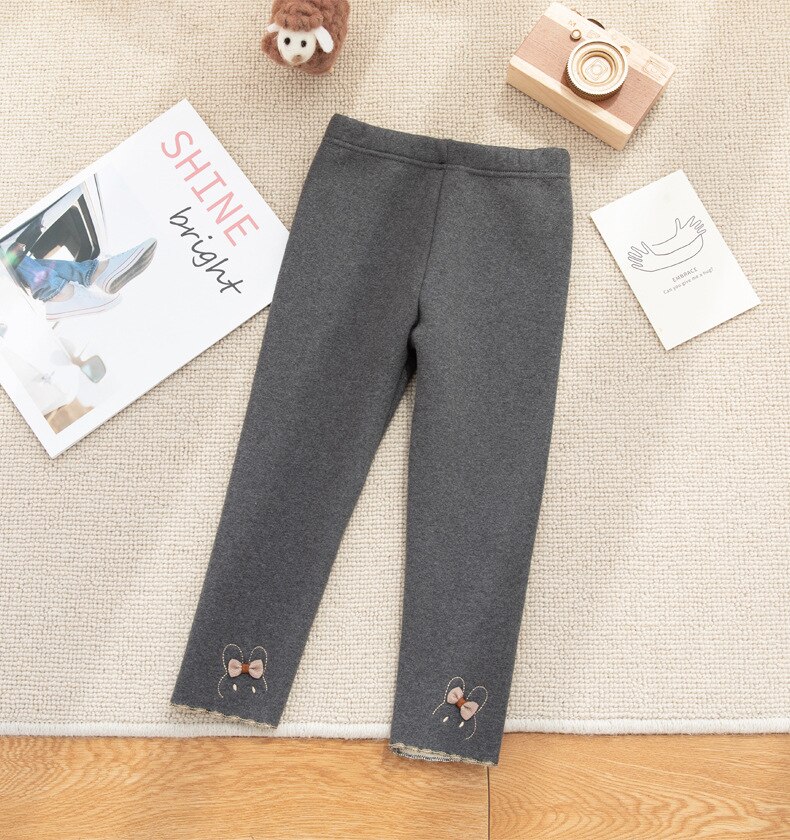 Leggings gruesos de lana de Alpaca para niña, pantalones largos de dibujos animados de conejo, ropa de invierno, 2 a 10 años: Gray / 10