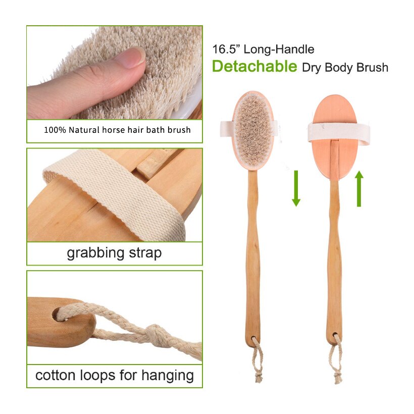 Ms Bath brush Exfoliating Natural Horse Mane Bath brush Long Bamboo Handle Natural Wet Shower Brushes SPA Body Massage Brush D40
