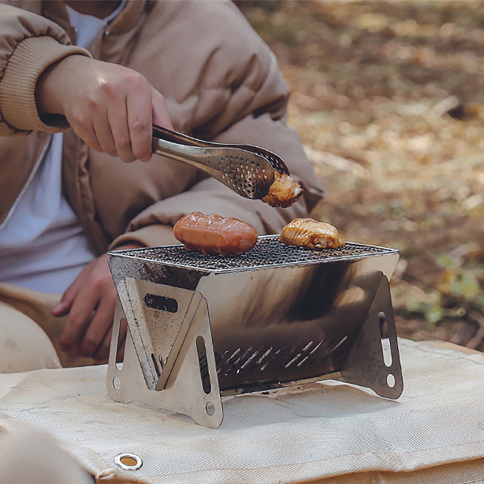 Multipurpose Outdoor Firewood Stove Portable Camping Picnic BBQ Travel Folding Stainless Steel Wood Stove Charcoal Cooking Grill