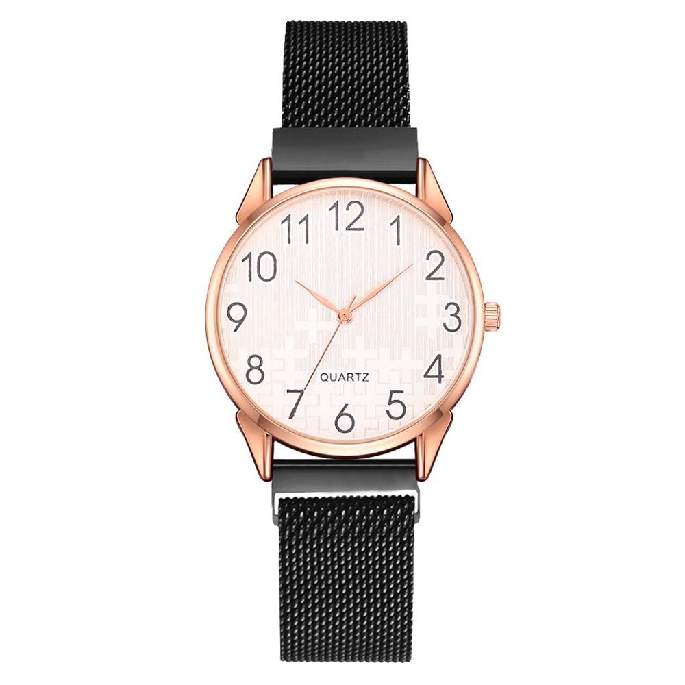 Ensemble de 2 montres pour femmes avec bracelet en maille magnétique et aimant en or, montres à quartz à chiffres arabes pour femmes: Noir