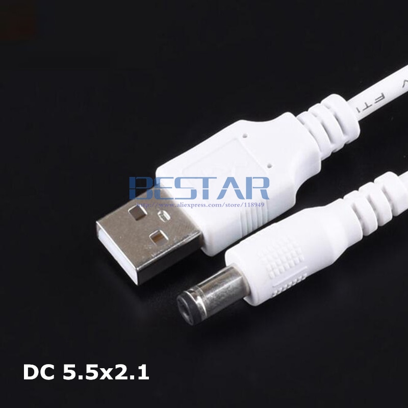 Witte USB 5.5*2.1mm/DC 5521 5.5x2.1mm 5.5mm x 2.1mm 5.5mm/2.1mm Jack Plug DC Power opladen lading Adapter Kabel 1 M 3FT