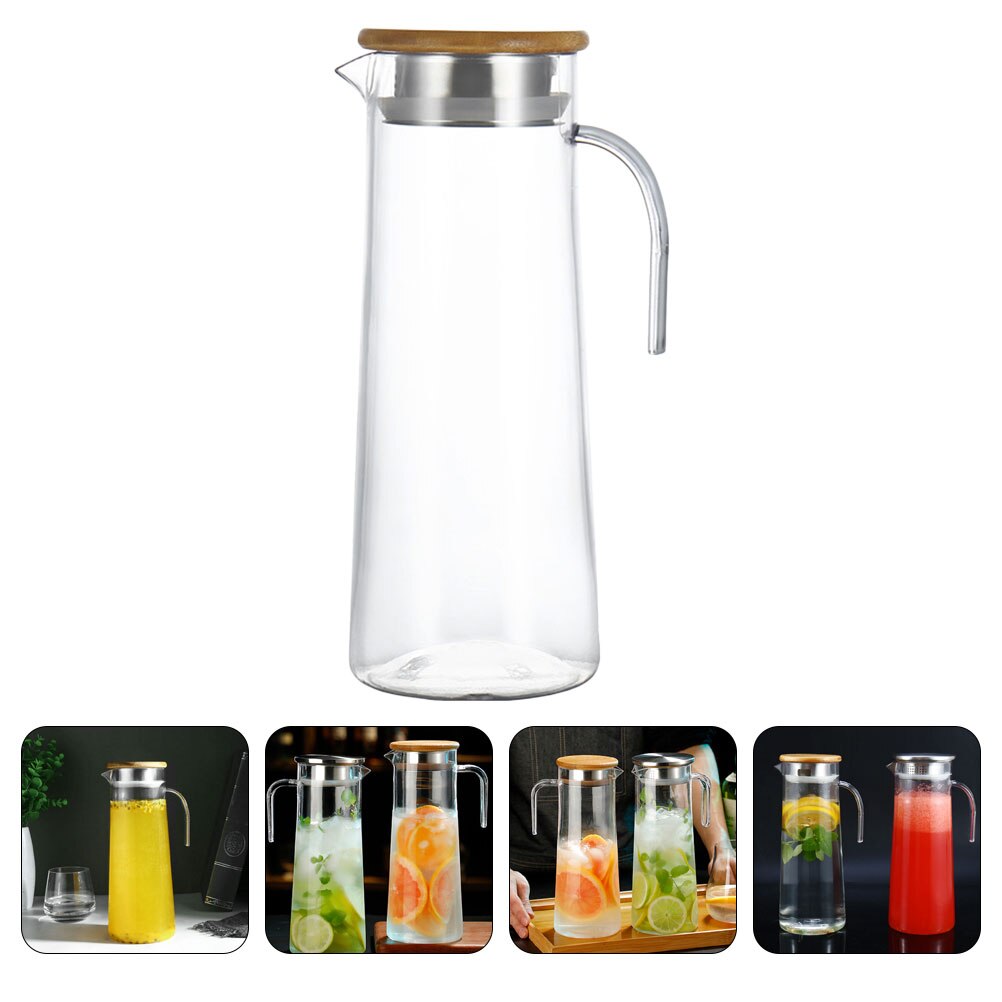 Clear Water Pitcher Acrylic Ice Water Pitcher Kitchen Beverage Pitcher Drinking Pitcher with Lid: Wood Color