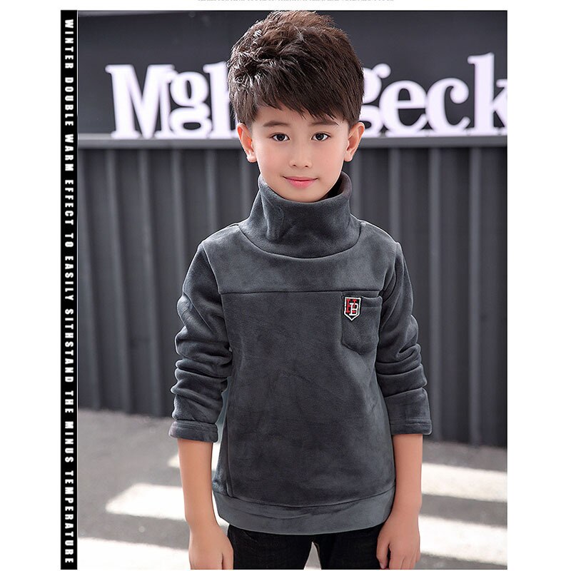 Plus velours enfants t-shirt haut-col hauts pour enfants hiver garçons sweats à manches longues garçons t-shirts adolescent bas