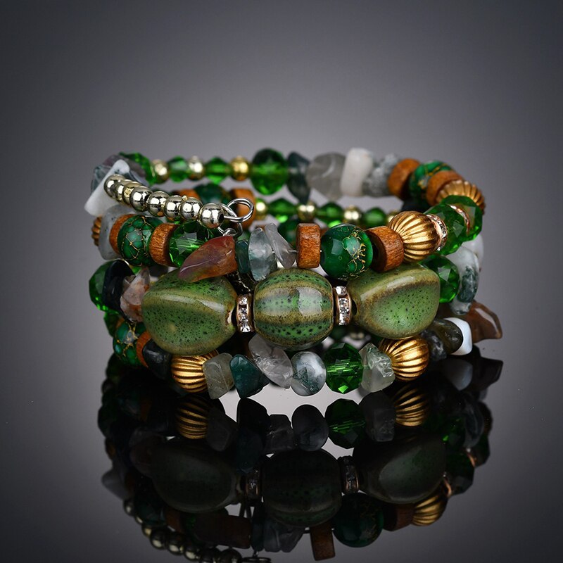 GREEN Handmade Woven DIY Bracelets&Bangles For Women Bohemian Multi Layered Bracelets Charm Friendship Crystal Bracelet BT200298