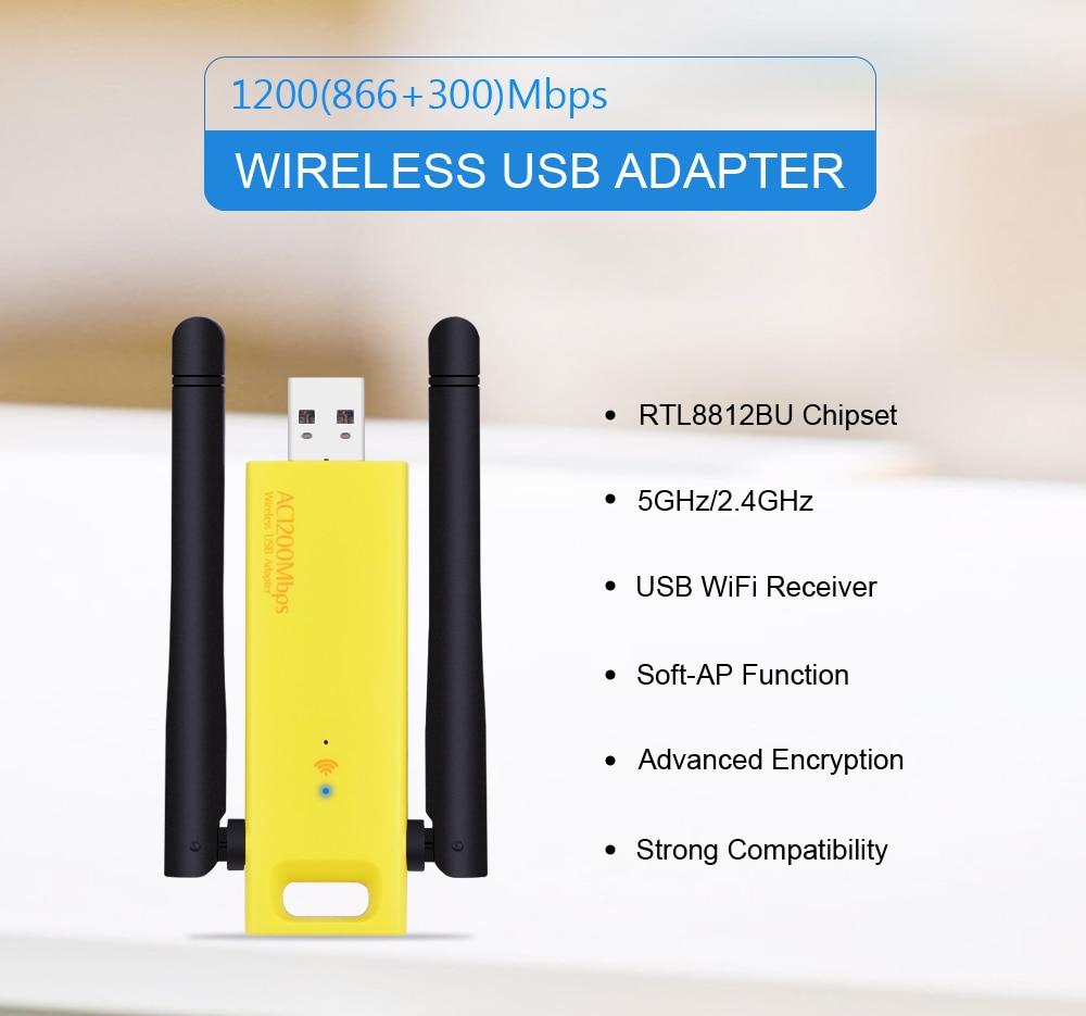 Dual band 1200 mbps usb 3.0 rtl 8812bu draadloos  ac1200 wlan usb wifi lan adapter dongle 802.11ac met antenne voor laptop desktop