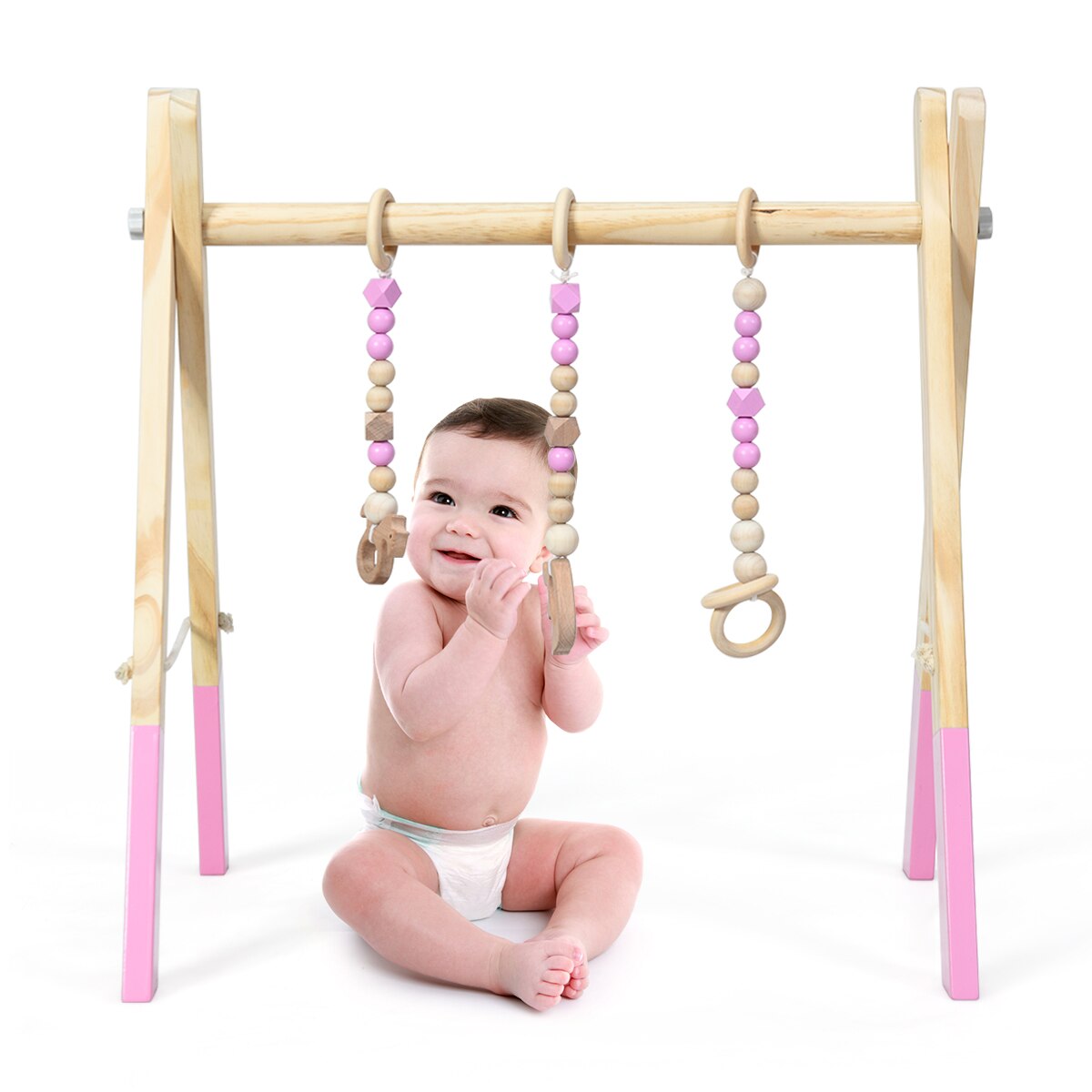 Giantex + 3 mesi Baby Gym con giocattoli per la dentizione sviluppo del cervello stimolazione sensoriale, Nordic Cartoon Baby palestra in legno Fitness