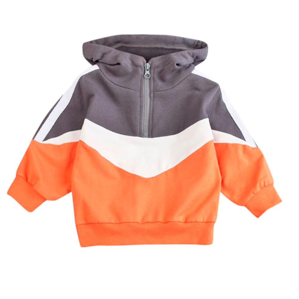 Børnejakker toddler baby børn drenge farverige syninger hætteklædte pullover langærmet t-shirt toppe tøj med god: Orange / 24m