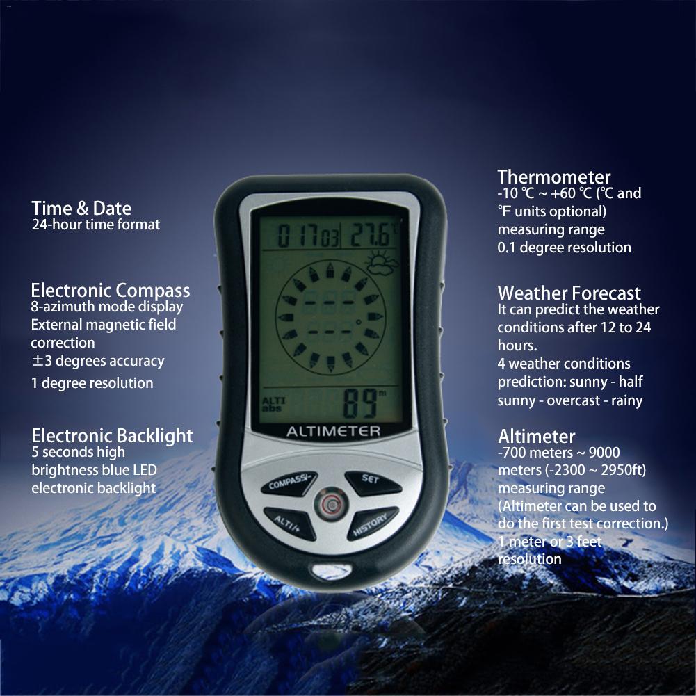 8 en 1 Navigation électronique de poche Gps boussole jauge d'altitude thermomètre baromètre de pêche en plein air sans piles