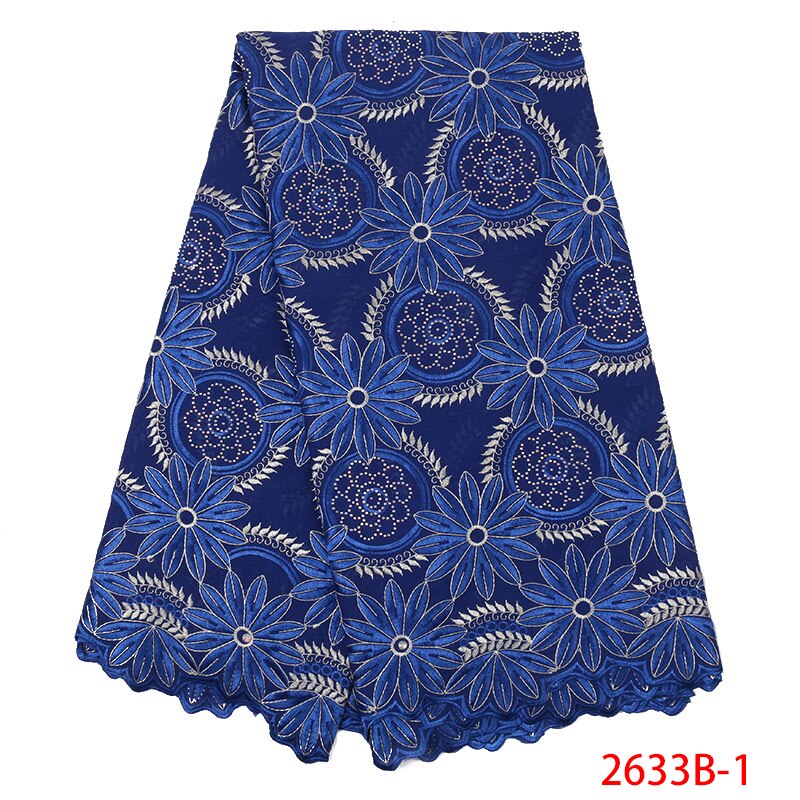 Swiss Voile Laces Fabrics African Lace Fabric Embroidered French Cotton Lace Fabric with Stones for Women KS2633B-4