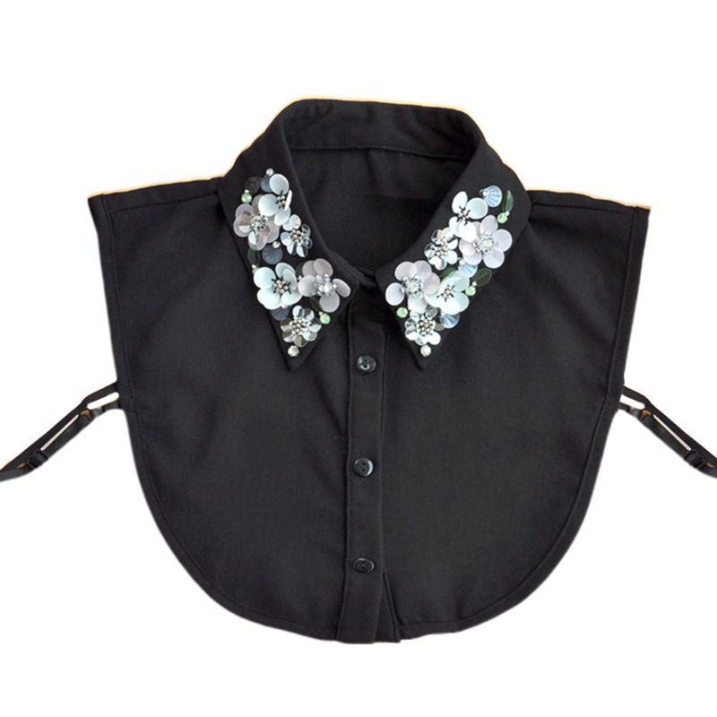 Handgemacht erkranken Strass Pailletten Blume Revers Frauen Abnehmbare Bluse Falsche Kragen Einstellbar Halb-Hemd Halskette: Ursprünglich Titel