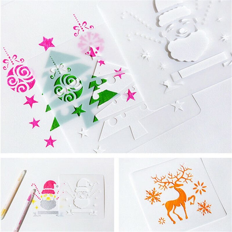 Plantillas de Navidad de renos y nieve, para pintar álbumes de recortes, para colorear, plantilla decorativa en relieve, 12 Uds.