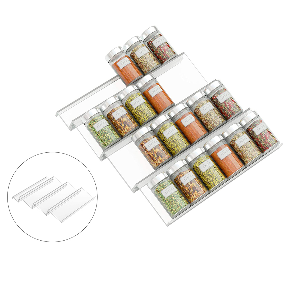 1 Set Expandable Spice Rack Organizer Acrylic Tiered Drawer Storage for Spice Bottles