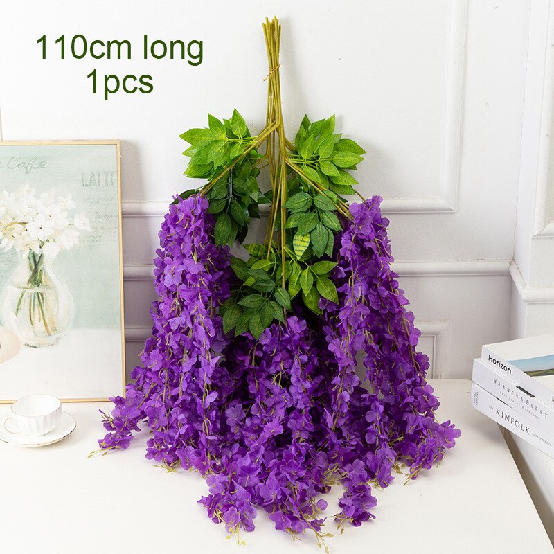1PC 110cm Silk Wisteria Flowers White Hanging Flower For Decor Artificial Plants For Wedding Party Wall Decoration DIY Home: 12