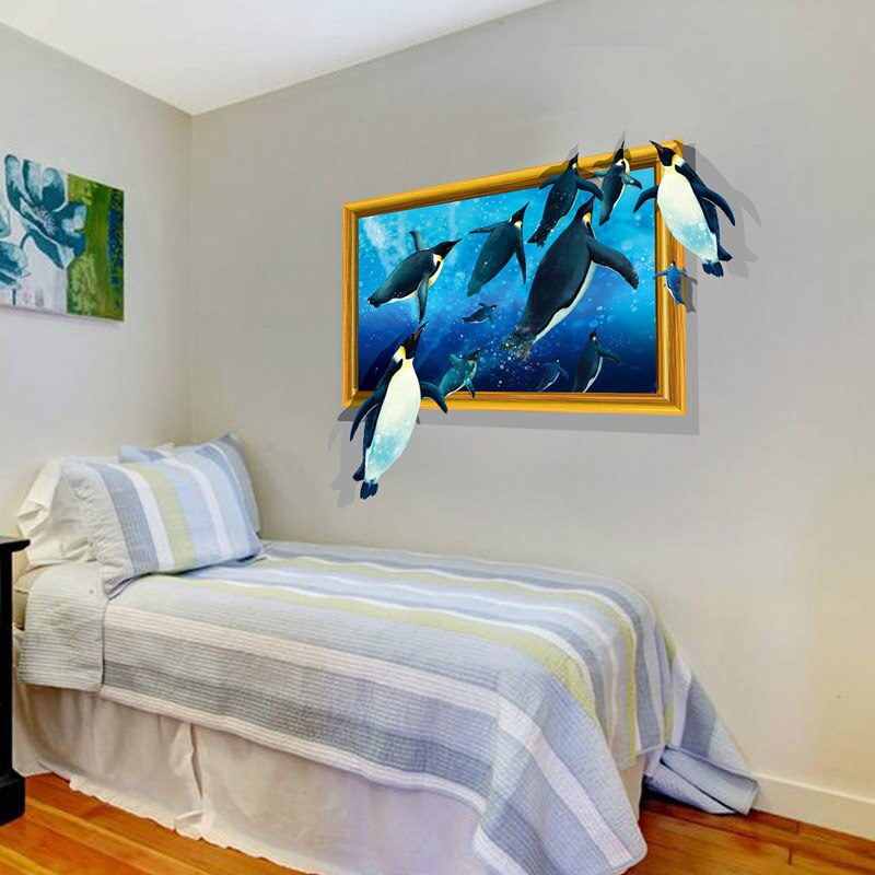 Animal Wall Decals 3D Penguins Print DIY Wall Art Grandado