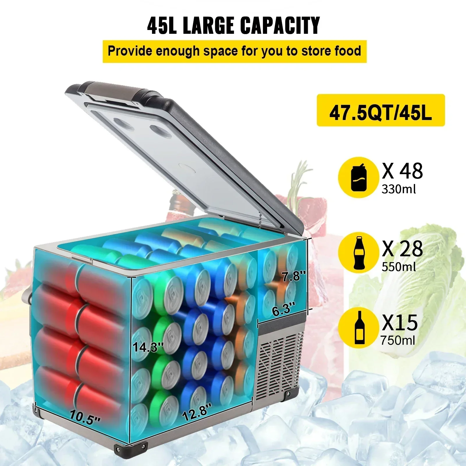 35L 45L 55L Car Refrigerator Mini Fridge Freezer Portable Compressor Cooler 12/24V DC 110-240V Ice Box for Camping