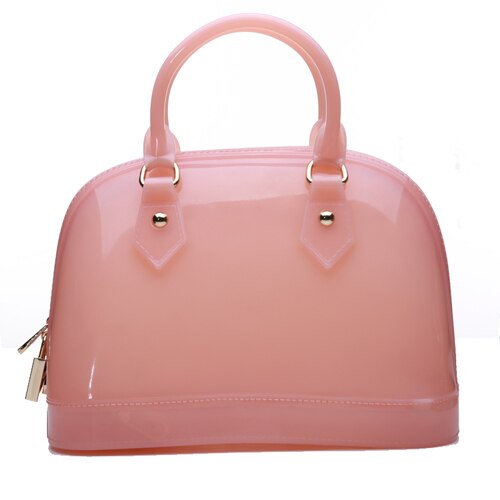 26cm Girls Women PVC Candy Colors Jelly handbag Lady's Shell Shoulder Bag Silicon Tote Beach messenger Bag bolsa Purse: light pink