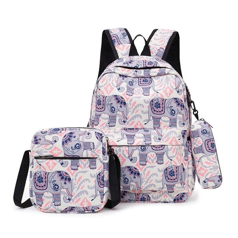 3pcs/set Male backpacks high school bags for women boys one shoulder big student travel bag men school backpack mochila: Elephant