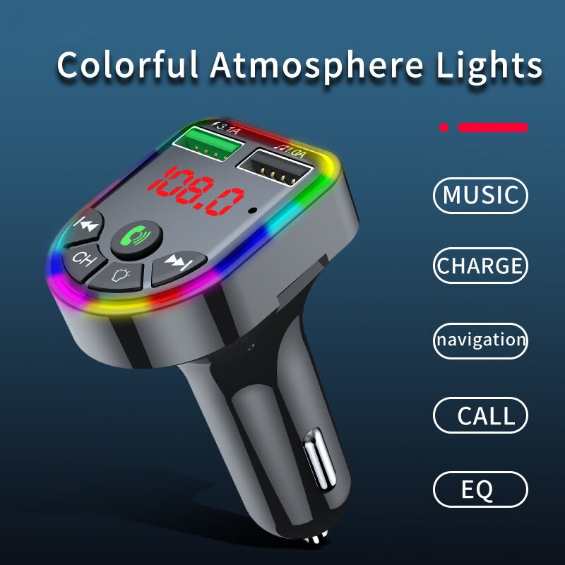 Reproductor modulador de MP3 con Bluetooth 5,0 para coche, receptor de Audio inalámbrico con manos libres, cargador rápido USB Dual 3.1A, Kit de coche transmisor FM