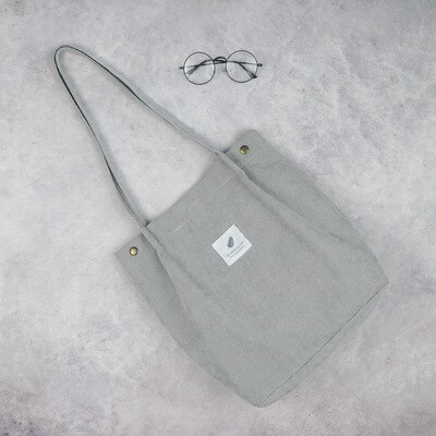 Canvas Women's Bag Thickened Corduroy 4-Way Buckle Bag Large Capacity Portable Shoulder Bag: Grey