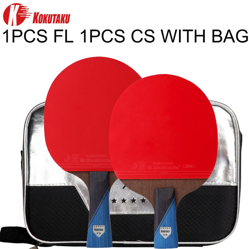 KOKUTAKU-raqueta de tenis de mesa , 5 estrellas, ITTF, pala de ping pong de fibra de carbono, 868, doble cara, granos de goma: 1FL 1CS