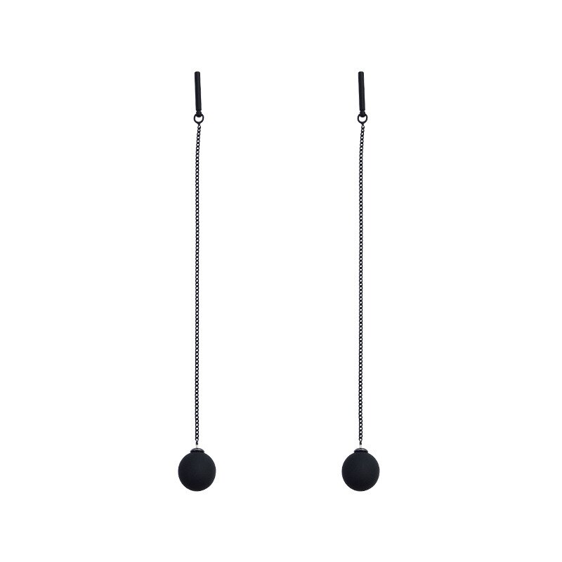 Neue Lange Quasten Ohrring Schwarz Joker Vertraglich Metall Ball Ohrringe Frauen Temperament Schmuck