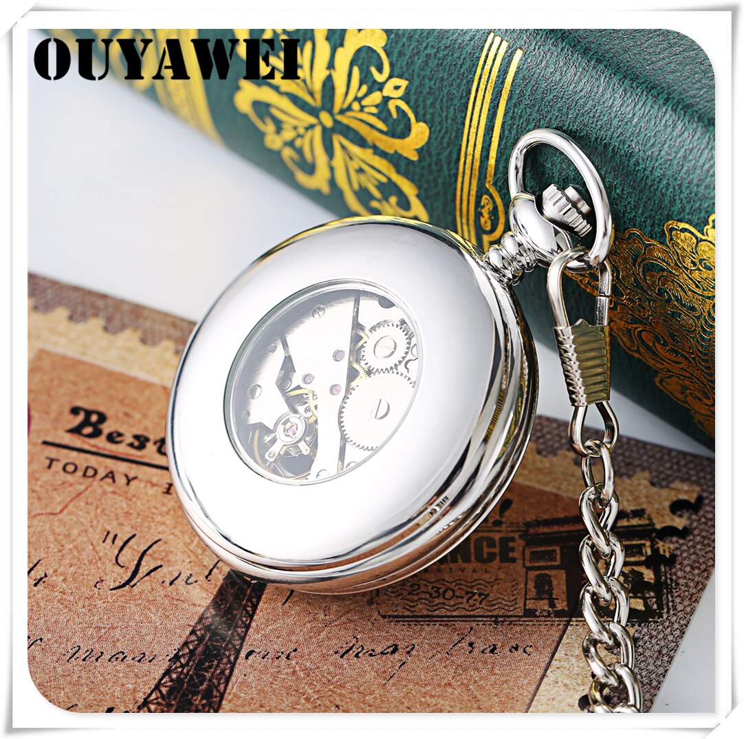 OUYAWEI Luxury Golden Moon Phase Mechanical Pocket Watch Roman Number Tourbillon Dial Pendant Chain Men Women