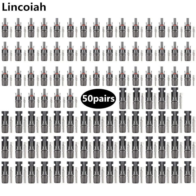 Conectores de Cable Solar (macho y hembra) para paneles solares y sistemas fotovoltaicos, 100 Uds./50 pares