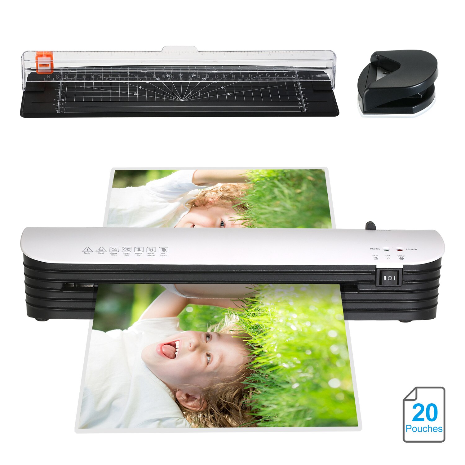 SL299 Laminator Machine Set A4 Size and Cold Lamination 2 Roller System 20 Laminating Pouches Paper Cutter Corner Rounder