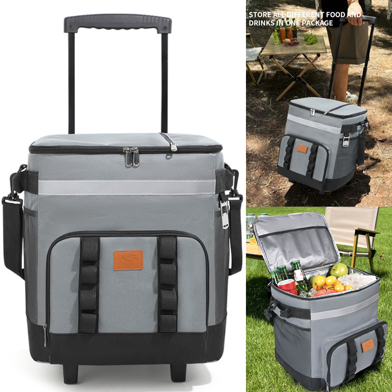 Enfriador de Picnic aislado con ruedas, bolsa enfriadora suave a prueba de fugas de gran capacidad para acampar, viajes en la playa, almacenamiento de alimentos portátil