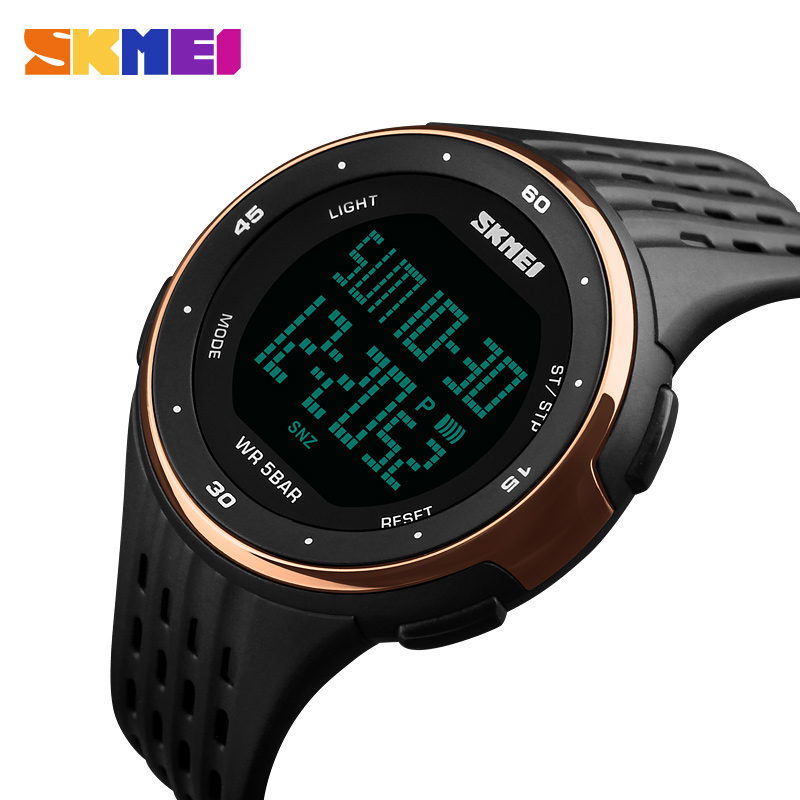 Skmei menn sport digitale klokker stor urskive ledet vise armbåndsur kronograf kalender bakgrunnsbelysning alarm relogio masculino 1219: rose måke