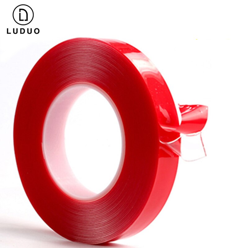 Luduo 5 stk 3m rød dobbeltsidet selvklæbende tape bil klistermærker akryl gennemsigtig ingen spor interiør super fast 8/10/15/20mm