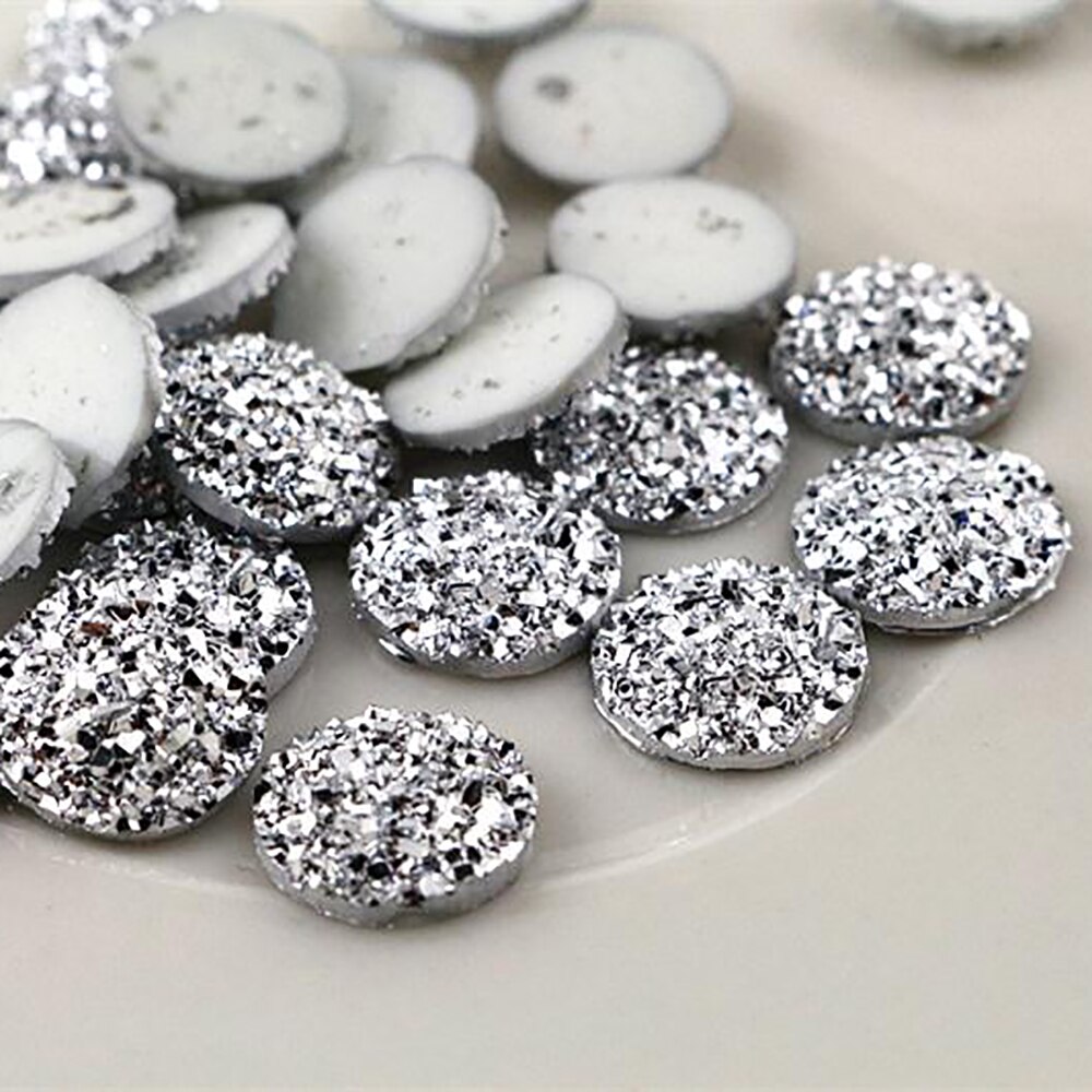 40pcs 8mm 10mm 12mm Silver Plated Color Flat Back Resin Cabochons Cameo