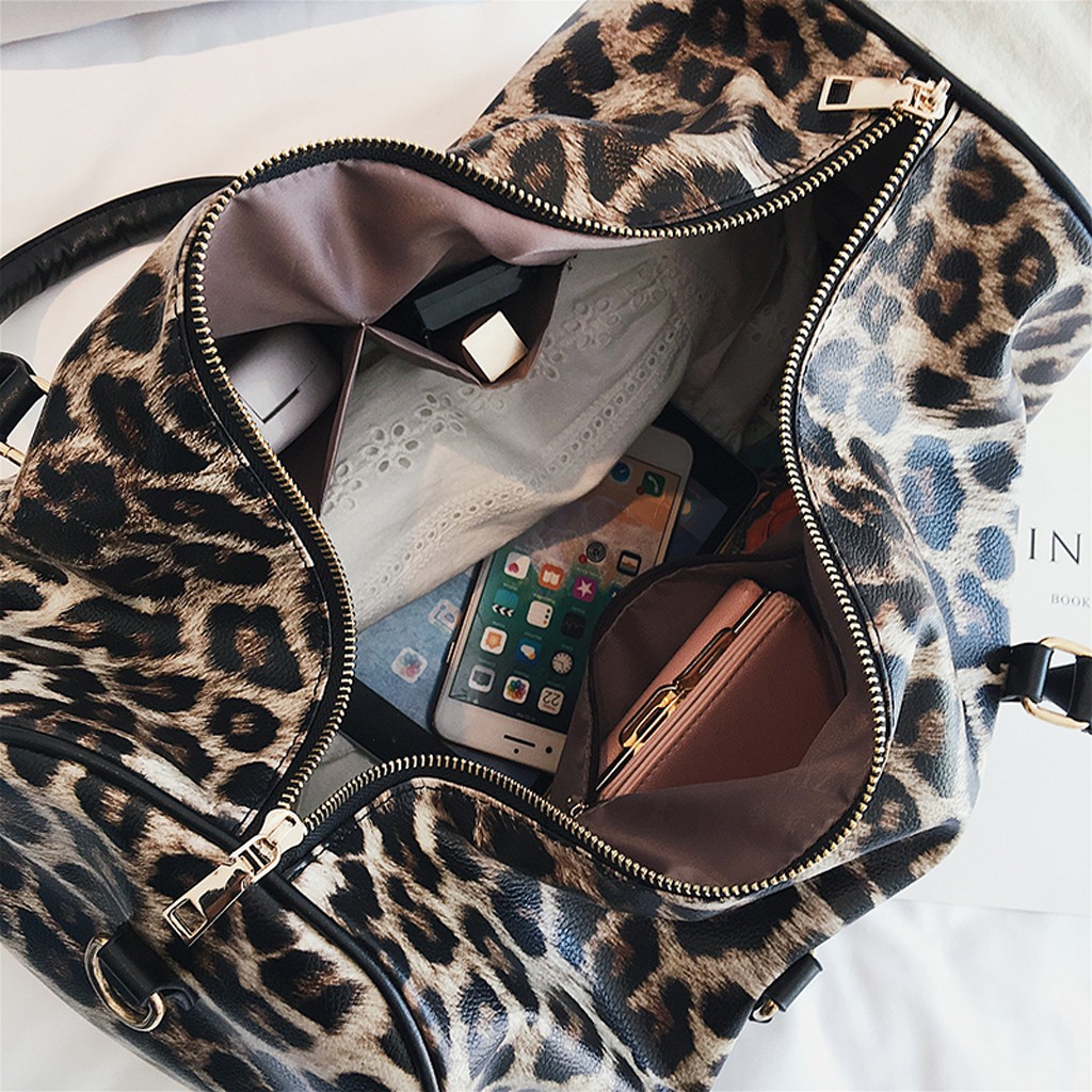 Unisex sling axel handväska leopard crossbody resväska stor kapacitet pu läder weekend duffel bag messenger bag су