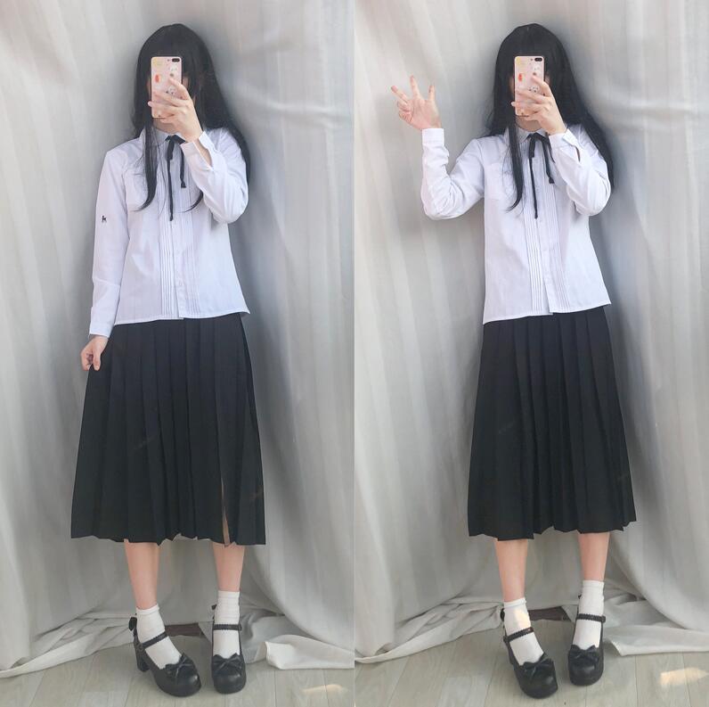 Japanese sailor suit long-sleeved school uniform student wear class Japanese JK uniform shirt long skirt coat three / set JK004