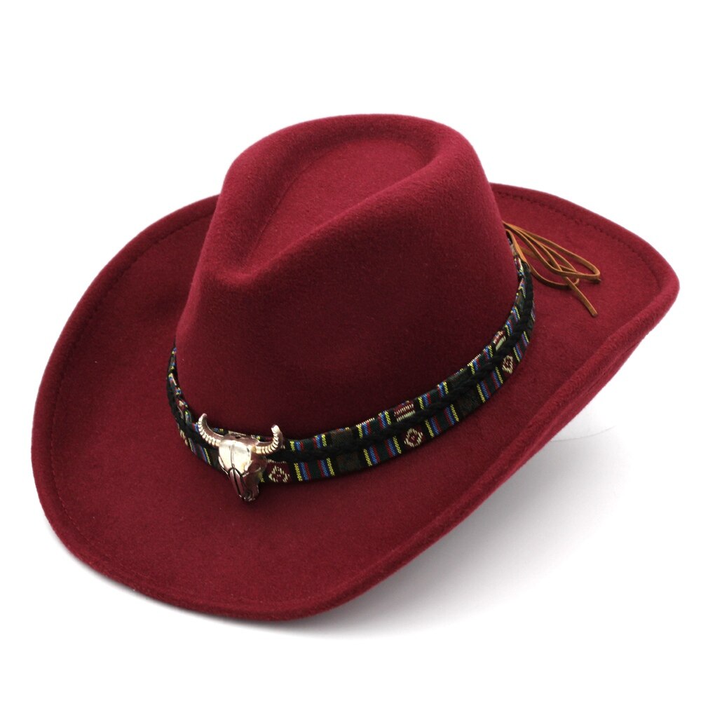 Mistdawn unisex topphatter fast filt fedora hattebånd avlet flat brem jazzhatter trilby panama caps: Vinrød