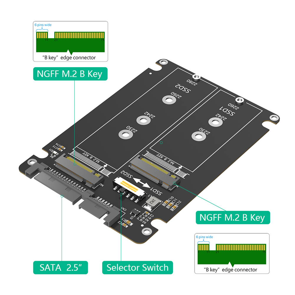 M.2-mSATA naar SATA-adapterkaart Solid State SSD naar SATA externe schijfbox 2IN1 conversiekaart