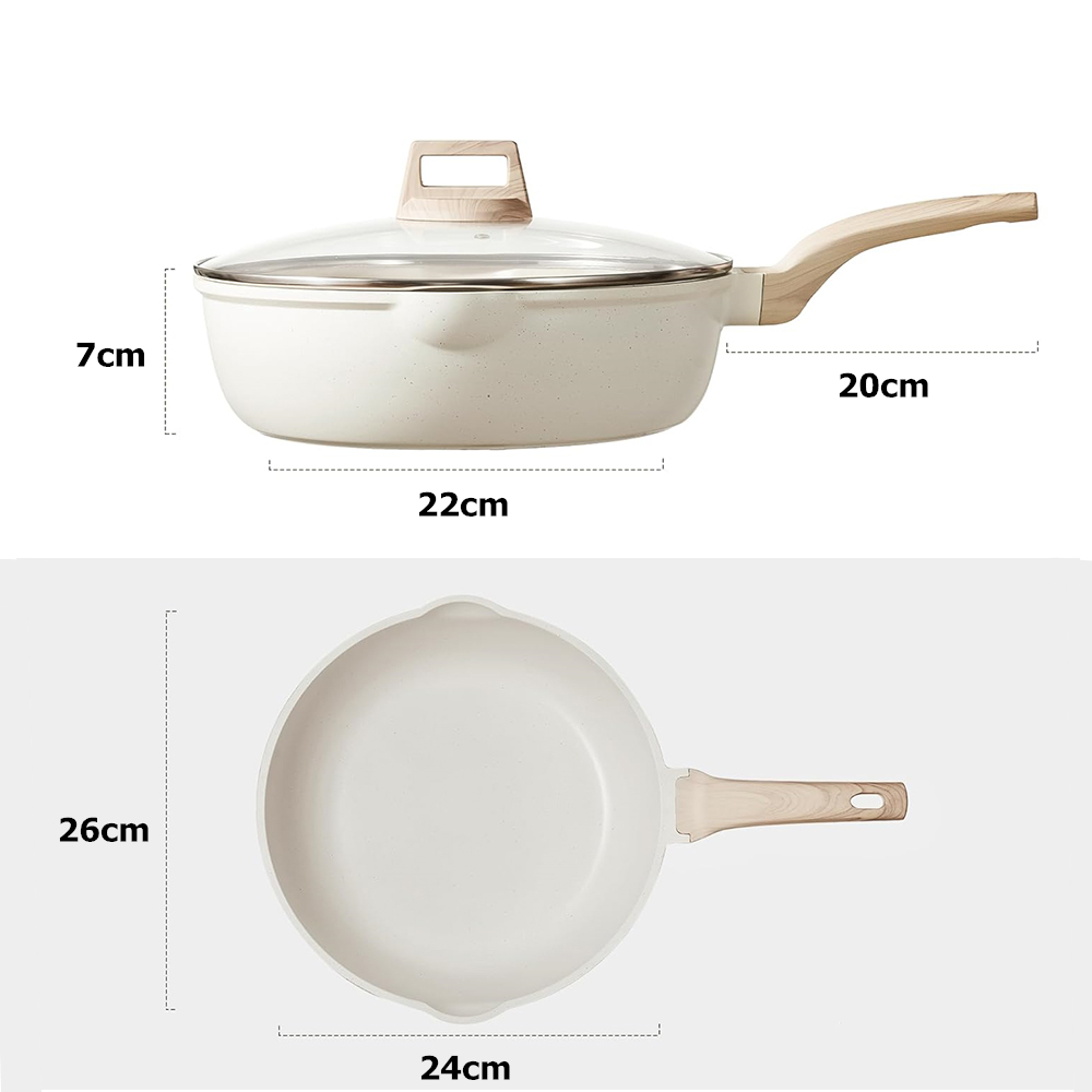 Donnor Frituurpan Met Anti-Aanbaklaag Met Deksel Gezonde Granieten Coating Jumbo Cooker Bakpan Met Giet Tuit Ei Omelet Pan Jt279: WHITE