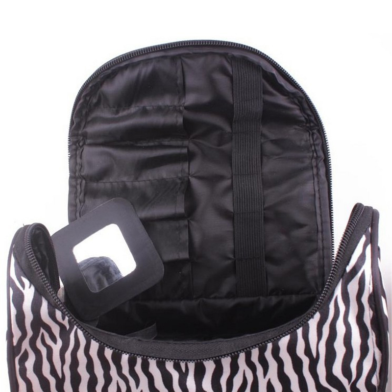 Bolsa organizadora de maquiagem de nylon com zíper, bolsa feminina tipo necessaire para organização de maquiagem e viagem, bolsa de mão com listras