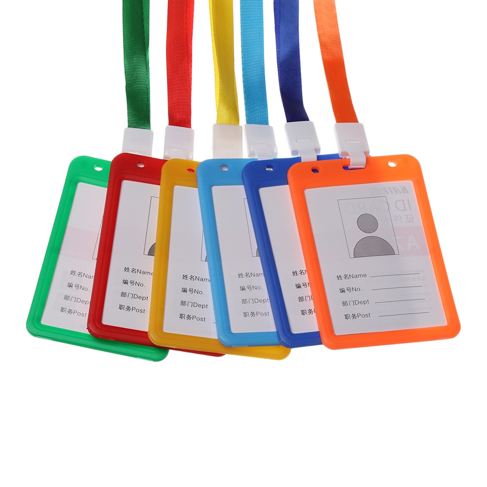 Slik farve halsrem id navn kreditkort cover badge etui dobbeltsidet gennemsigtig arbejdskortholdere beskyttende skal