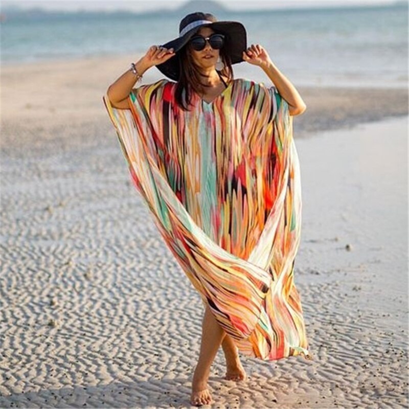 Oversized chiffon bikini cover-up strand cover-up voor vrouwen pareo strand tuniek badpak cover-ups zomer lange strandjurk  #q765